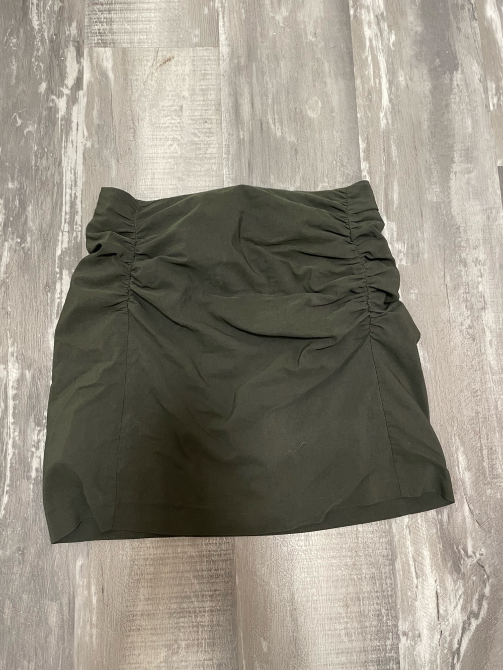 Zara Ruched High-Waist Mini Skirt in Dark Olive